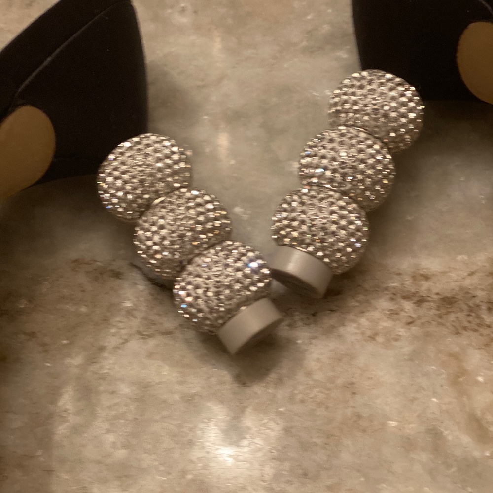 Sophia Webster Rosalind Crystal Slide Mid-Mules 37 Black Gem Heels $495